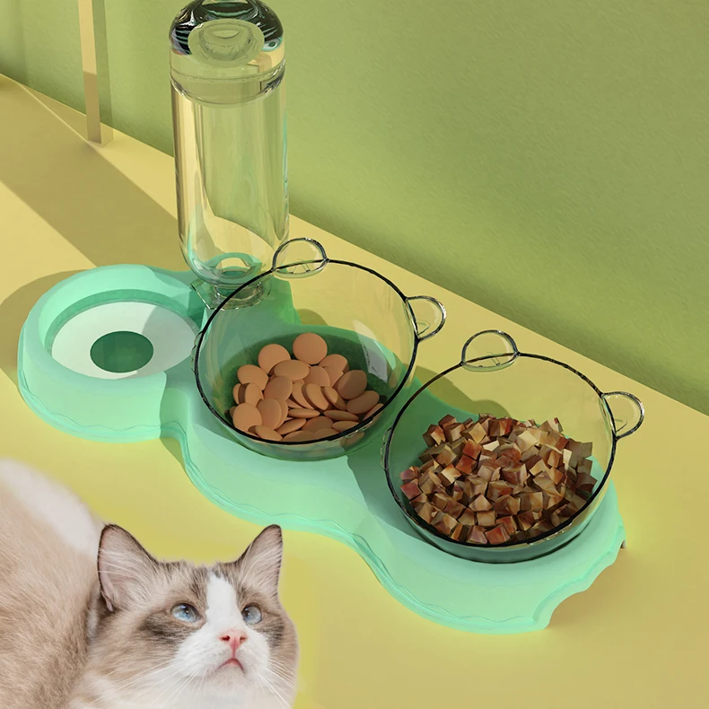 

Pet Cat Food Bowl Automatic Feeder Water Dispenser Pet Dog Cat Food Container Drinking Raised Stand Dish Double bowl Pet Waterer