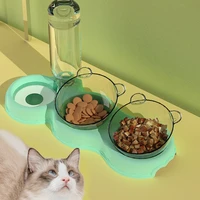 pet cat food bowl automatic feeder water dispenser pet dog cat food container drinking raised stand dish double bowl pet waterer