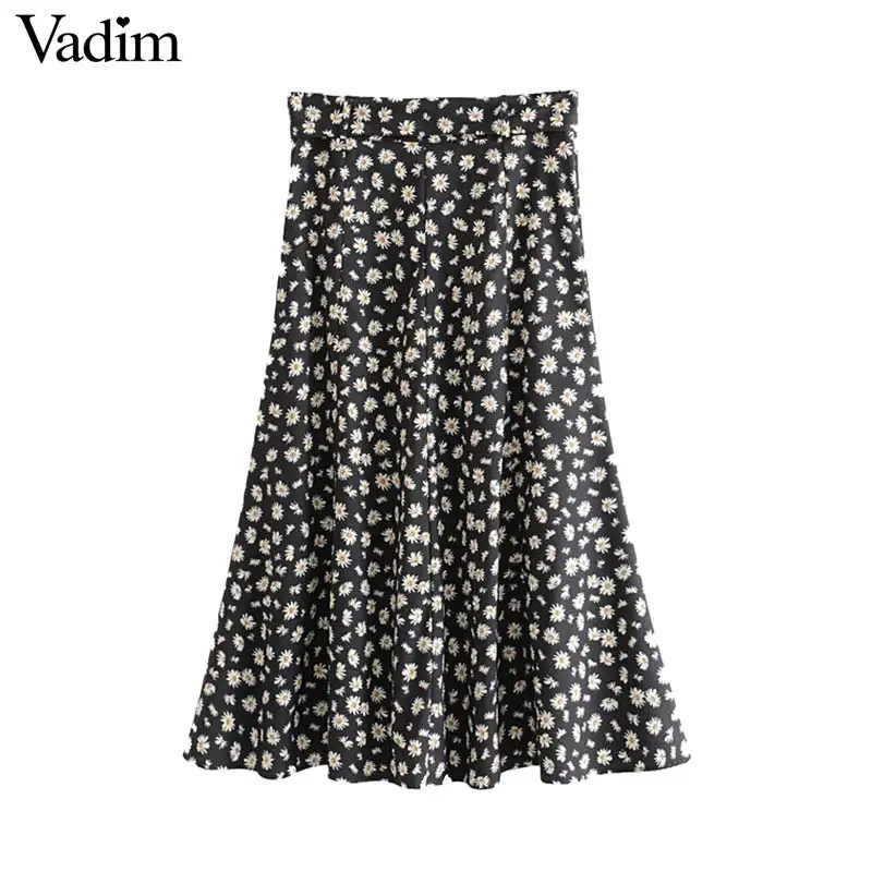 Vadim Женская Цветочная юбка миди с принтом ремень бантом боковой молнией Сплит