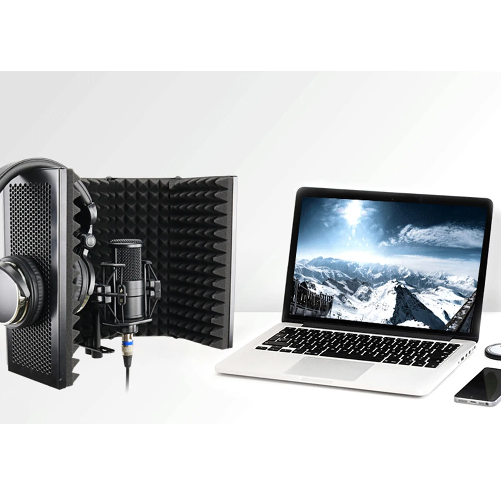 

Microphone Kit Foldable Microphone Acoustic Isolation Shield Alloy Acoustic Foams Panel Studio Recording Mic Accessories