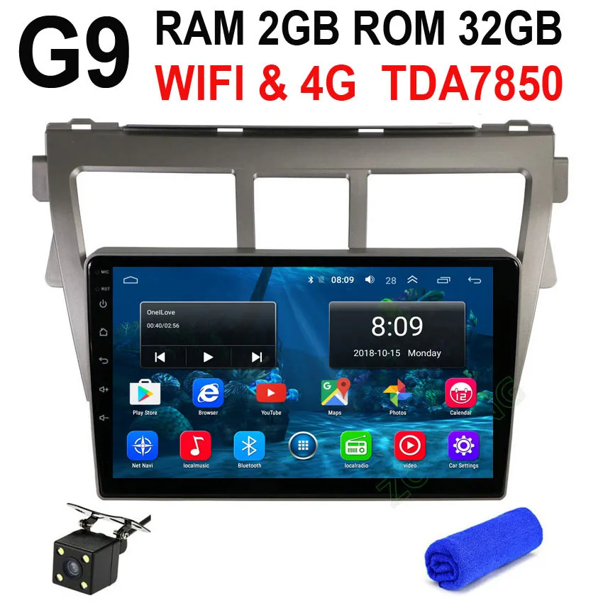 G9 GPS CAM 2.5D 4G DSP 2+ 32Gb Android9.0 автомобильный dvd мультимедийный плеер gps для Toyota Vios Yaris Belta автомобильный gps-навигация, радио, стерео рекордер - Цвет: G9 GPS CAM