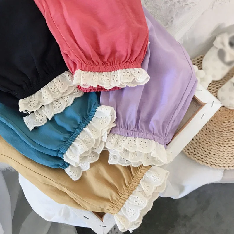 

Summer Cotton Thin Breathable Pants Children Prevent Mosquito Lace Floral Candy Color Loose Cotton Pants