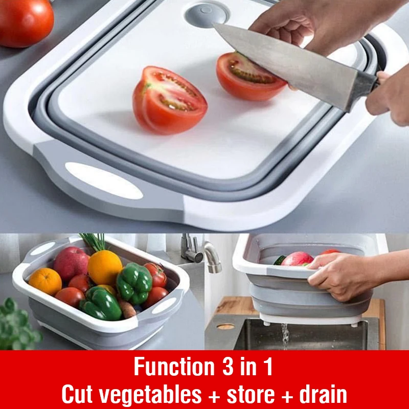 

Multifunctional Cutting Board Kitchen Supplies Folding Sink Drain Vegetables Fruit Basket Washable Kitchen Organizer