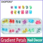 Накладные ногти с градиентными лепестками 2448144 шт.коркор. 3D бабочки Рельефный цветок Стразы Украшенные бриллиантами украшения для ногтей