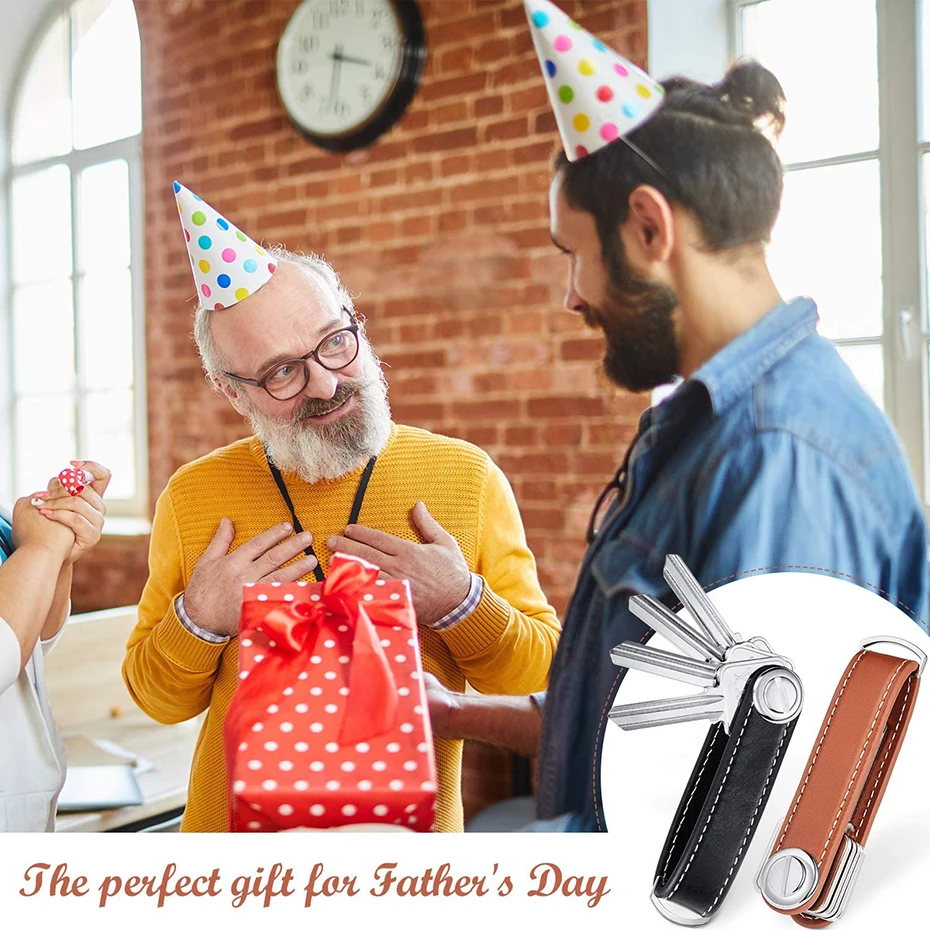 

100% Genuine Leather Key Organiser Compact Car Key Holder Keychain Hand-Crafted Smart Key Folding Pocket Keys Holder Chain