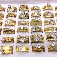 wholesale 36 pairs 72pcs 2 in 1 mens womens couple rings gold plated top stainless steel wedding jewelry bands party gifts