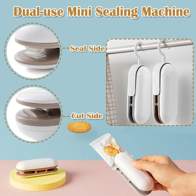 

Plastic Packaging Bag Sealing Clips Cutting Machine Portable Hand Pressure Heat Vacuum Bag Clips with Hook Battery Power