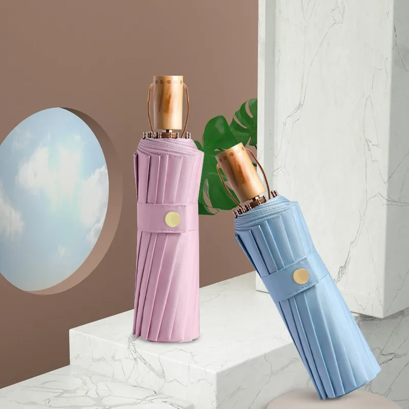 

16 Bone Sunny Umbrella 2021 New Three-fold Folding Anti-UV Female Color Plastic Gold-plated High-end Sunshade Umbrella Paraguay