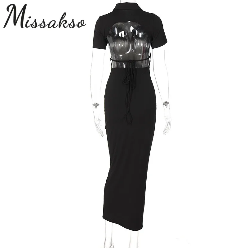 

Missakso Single Breasted Bandage Dress Streetwear Club 2021 Summer Women Sexy Backless Fashion Short Sleeve Black Midi Dresses