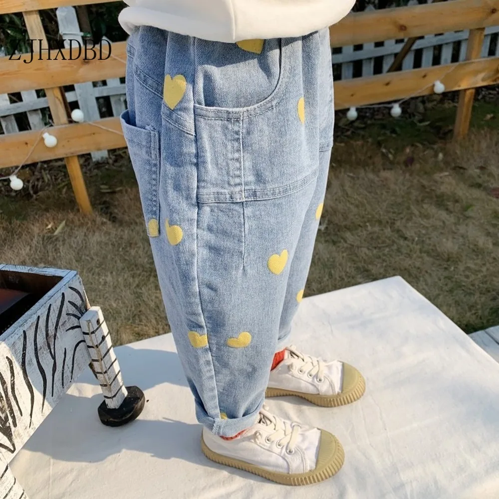 Детские джинсовые штаны для девочек летние повседневные с принтом сердца 2020 От 2