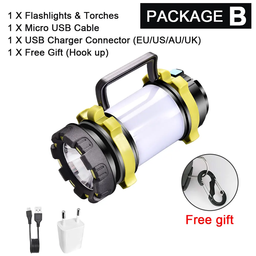 Package B Super Bright LED Flashlight Barbecue light Portable Spotlight searchlight USB Rechargeable torch led working light camping light - Мощность в ваттах: Package B