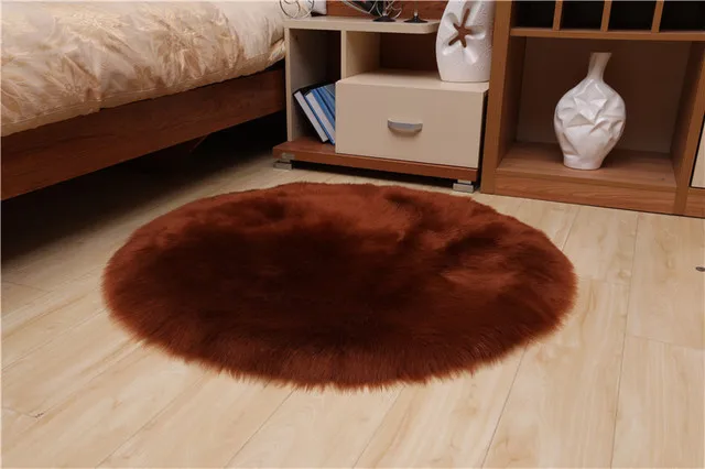 Коврик OIMG из искусственного меха Пушистый Ковер круглой формы 6 см ворс для