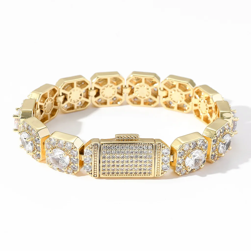 

Europe and America Hip Hop Bracelet AAAAA Zircon Thickness Wrist Chain Rock Jewelry Charm Cuff Fashion Accessories Ornament
