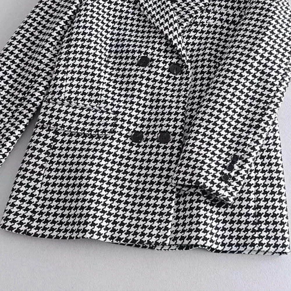 

ZREDARA 2021 new product retro style Lapel double row button Plaid fashion tweed suit spring and autumn women jacket blazer