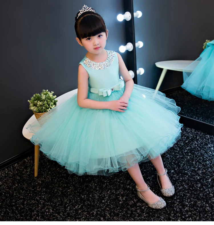 Модное официальное синее Тюлевое платье с бантом для маленьких девочек на