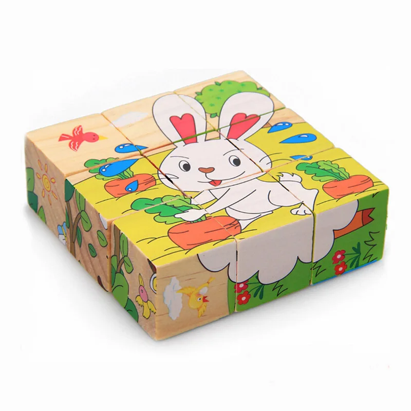 Baby Toy Wooden Block Chopping Block Wooden Cubes Animal Fruit Traffic 9PCS 6 Side Educational Toys for Children Learning Gifts images - 6