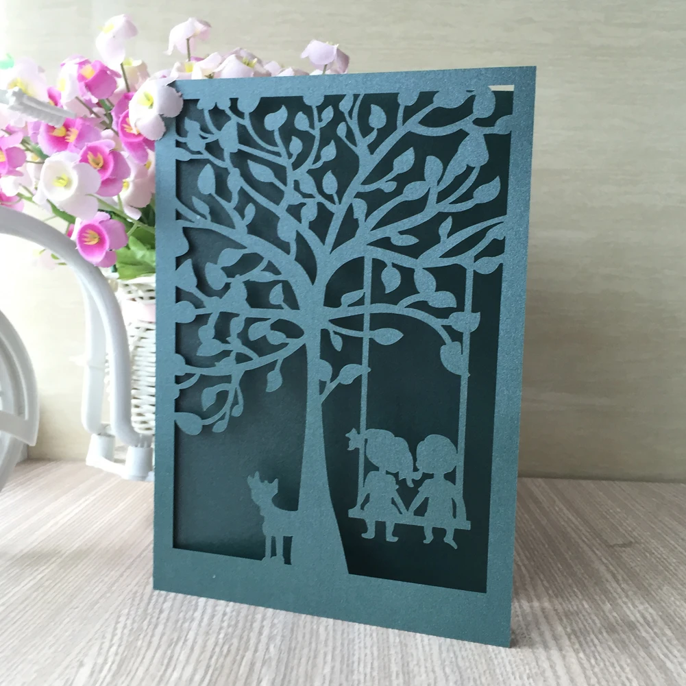 

100pcs Elegant Laser Cut Wedding Invitations Card Lover Tree Greeting Cards Personalized Birthday Wedding Decoration Party Favor