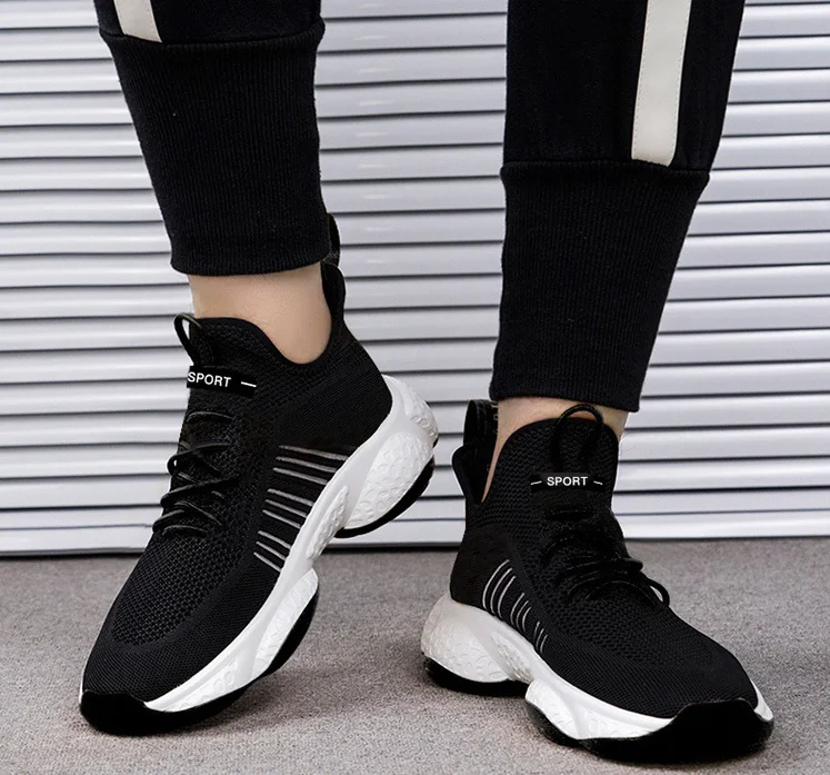

2020 Flying Mesh Autumn Men Shoes Lightweight Popular Breathable Casual Sports Running Lace-Up Flatform Trainers Male Sneakers