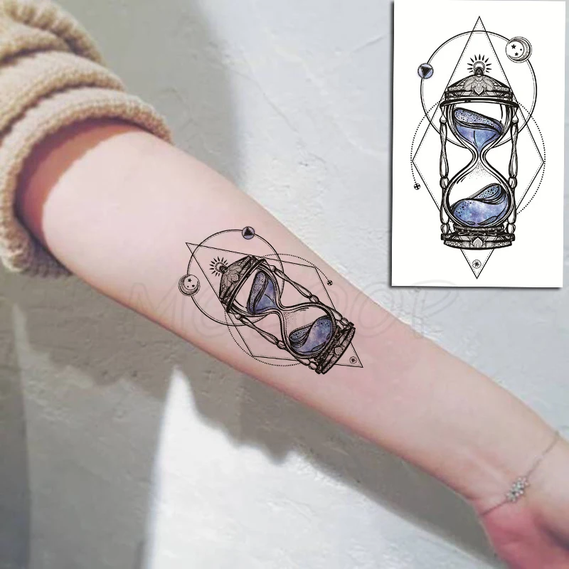 

Hourglass Tattoo Sticker Moon Lunar Star Planet Element Body Art Makeup Waterproof Temporary Women and Men Fake Tatoo