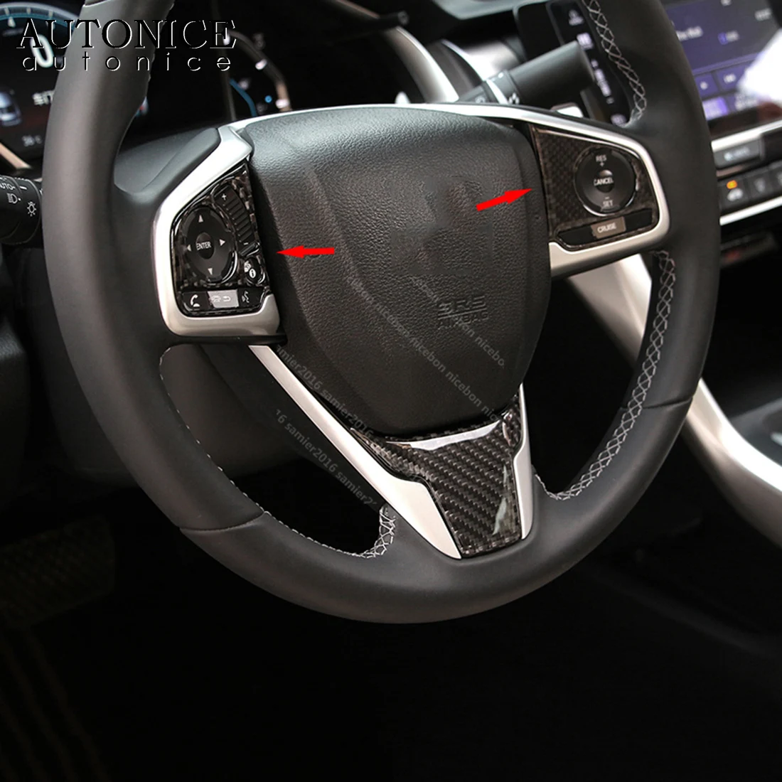 Продажа Подходит для Honda Civic, 2 шт., красная левая и правая стороны рулевого колеса из углеродного волокна, отделка