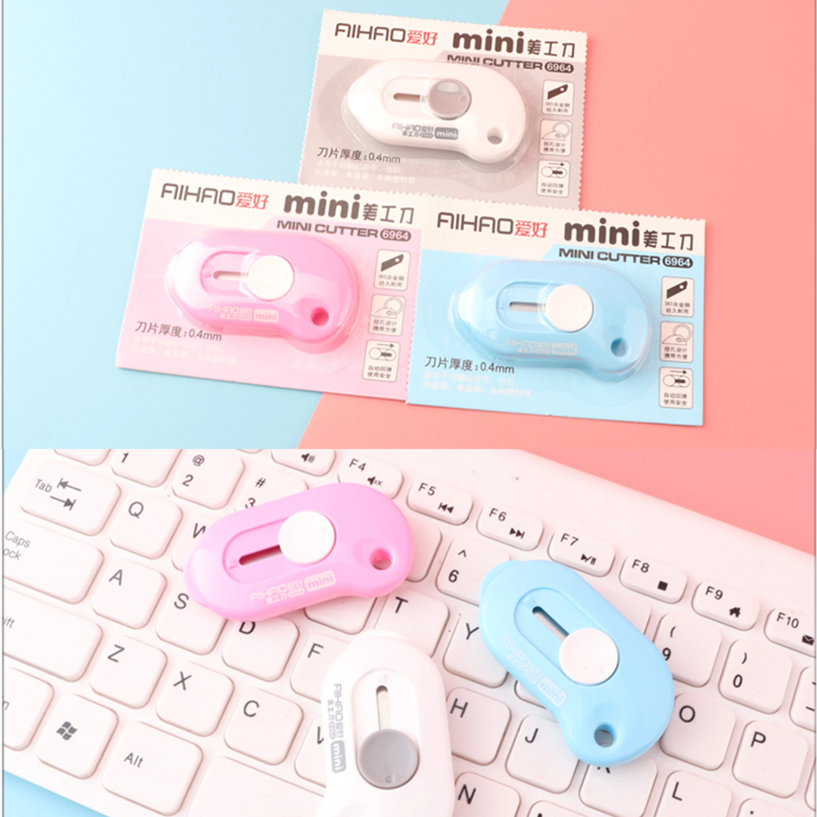 

2pcs Kawaii Mini Portable Art Utility Knife Paper Cutter Express Box Knife Craft Wrapping Office Refillable Blade Stationery
