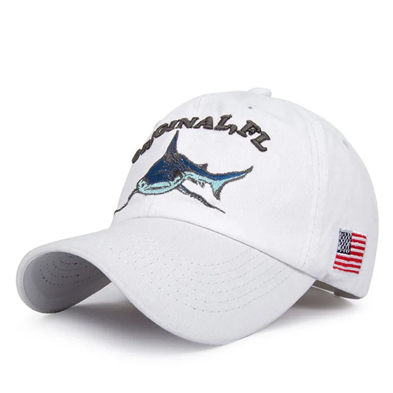 

Washed cotton baseball cap embroidered shark cap