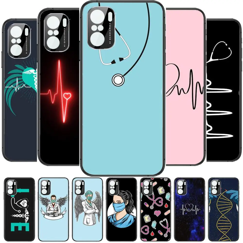 

Angel Cartoon ECG Doctor Phone Case For xiaomi redmi POCO F1 F2 F3 X3 Pro M3 9C 10T Lite NFC Anime Black Cover Silicone Back Pre