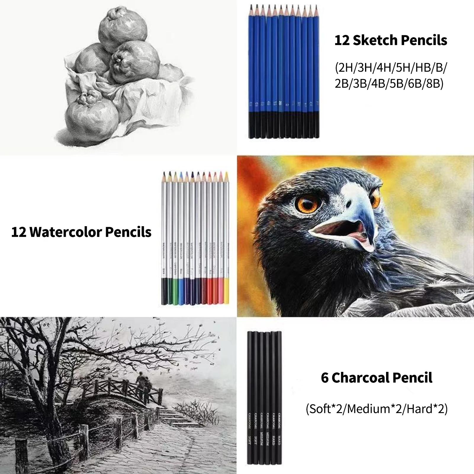 

Professional Drawing Pencils and Sketch Set Includes Oil Colored Pencil Sketch Charcoal Graphite Pencil Storage Bag Art Supplies