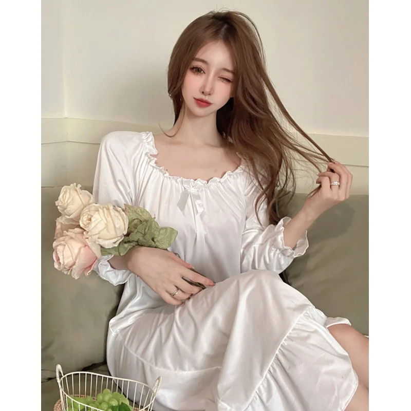 

Pajamas Western Style Fairy Age-Reducing 2021 Autumn Loose Slim Fit Sweet Ruffled Outerwear Homewear Nightdress Fashion