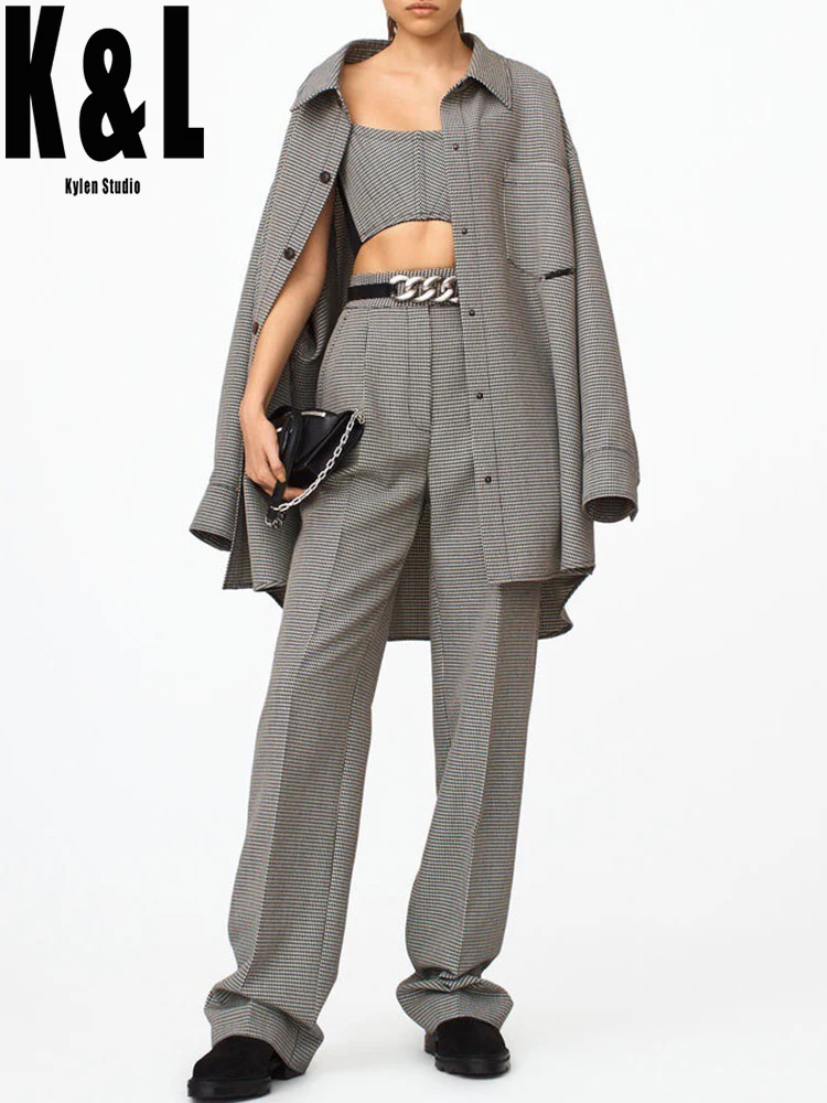 Классическая свободная длинная рубашка из твида с длинным рукавом повседневные