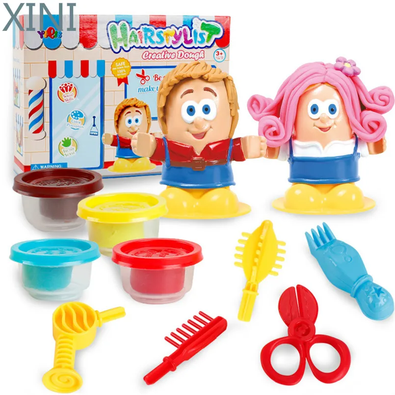 

XINI Colorful 3D Play Dough Hairdresser Model Set Modeling Clay Plasticine Kids DIY Tool Pretend Play Hairstylist Learning Toy
