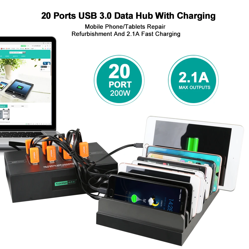 Sipolar 20 портовый USB концентратор 3 0 с передачей данных и зарядным устройством.