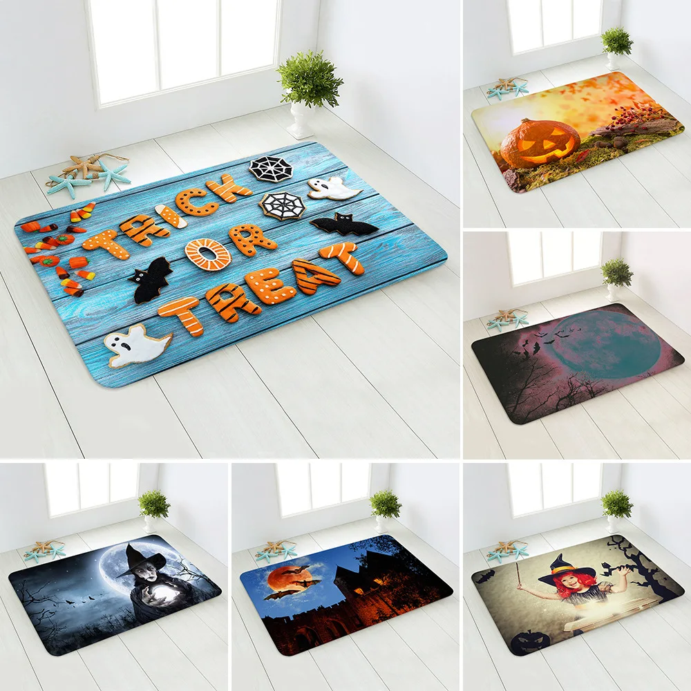 

2021 New Halloween Flannel Soft Floor Mat 40*60cm Happy Halloween Cartoon Area Rug Pumpkin Horror Witch Printed Non-slip Doormat