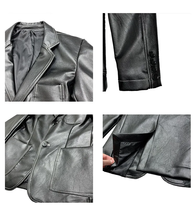 

Men Casual Slim Fit Leather Suit Blazers Jacket Male Streetwear Vintage Suit Coat Outerwear