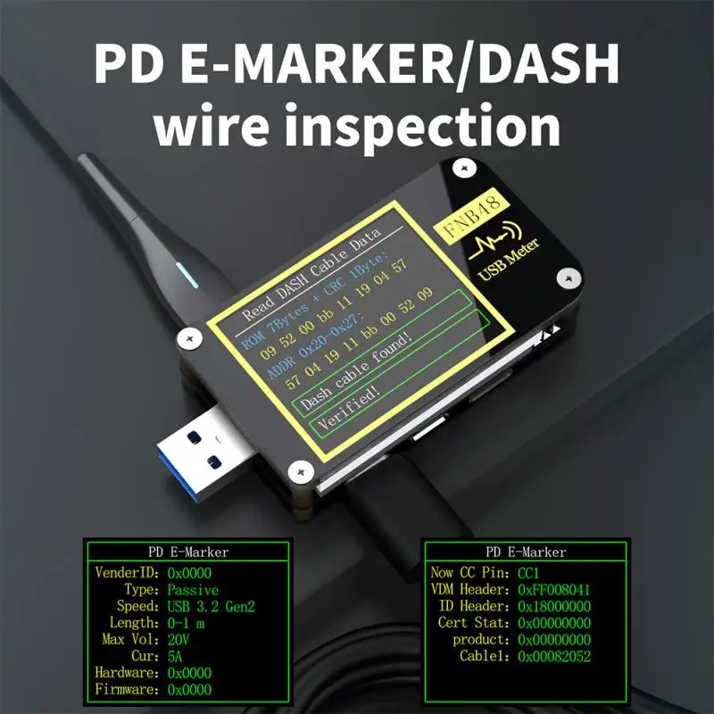 

FNB48 Digital Multifunctional LCD Display Fast Charging 1.77inch Screen USB Tester Mobile Phone Type C PD Voltmeter Ammeter
