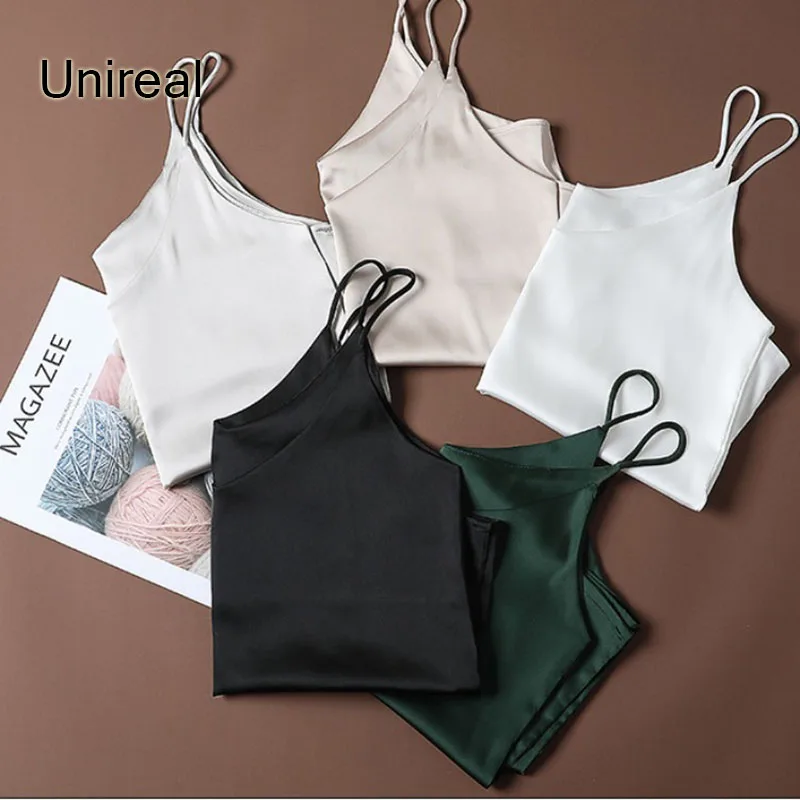 Топ женский атласный на бретелях-спагетти без рукавов