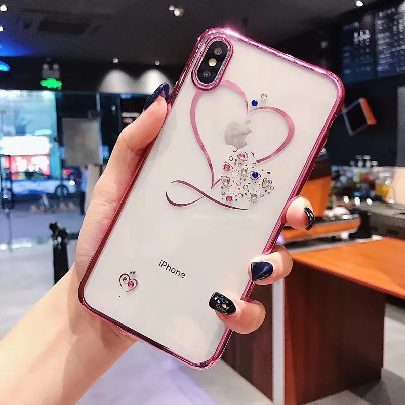 Роскошный прозрачный чехол для телефона в форме сердца с покрытием iphone 6 7 8 Plus XR