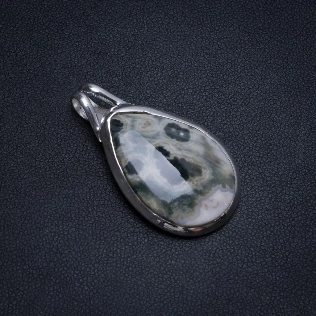 

Natural Ocean Jasper Handmade Unique 925 Sterling Silver Pendant 1 1/2" T0338
