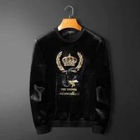 mens autumn and winter crown embroidered double sided velvet gold velvet thickened long sleeve wei yi fashion joker warm jacket