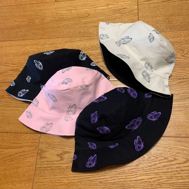 

Luminous Butterfly Printing Double-sided Bucket Hats All-Matching Panama Hat Outdoor Travel Beach Sunscreen Casual Caps Unisex