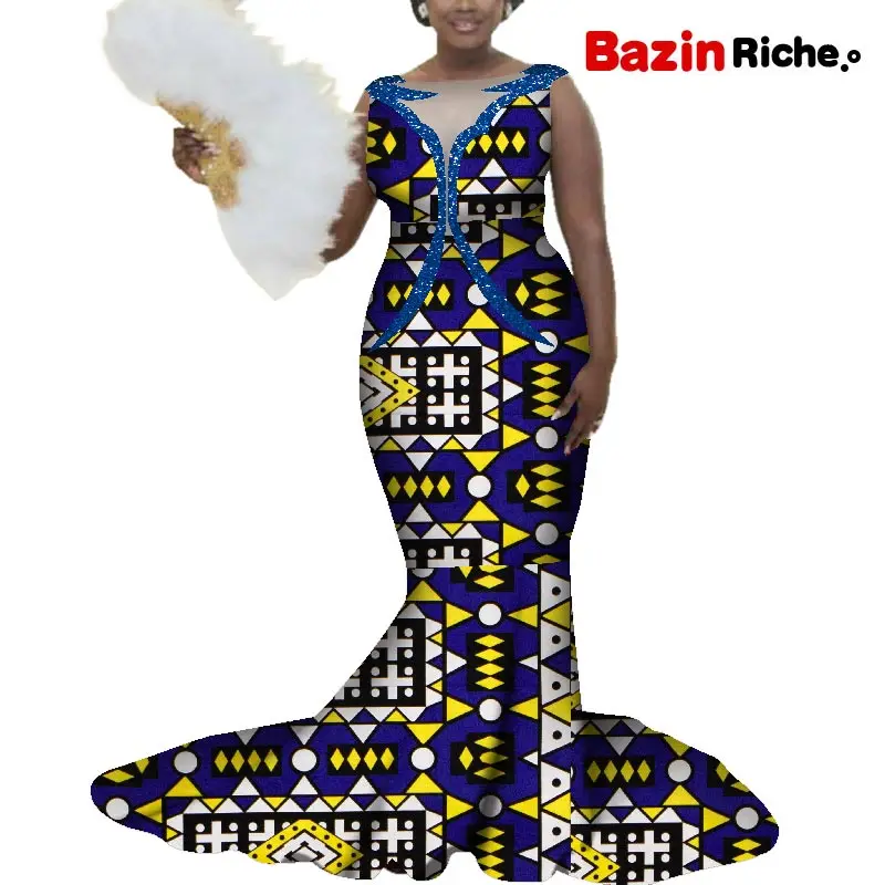 Платье женское длинное в африканском стиле с вырезом лодочкой и принтом виде