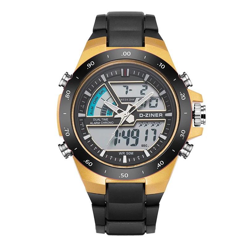 Gold D-ZINER G военный шок мужские часы спортивные часы светодиодный цифровой 10 бар водонепроницаемые повседневные часы мужские Часы наручные кварцевые часы - Цвет: Gold