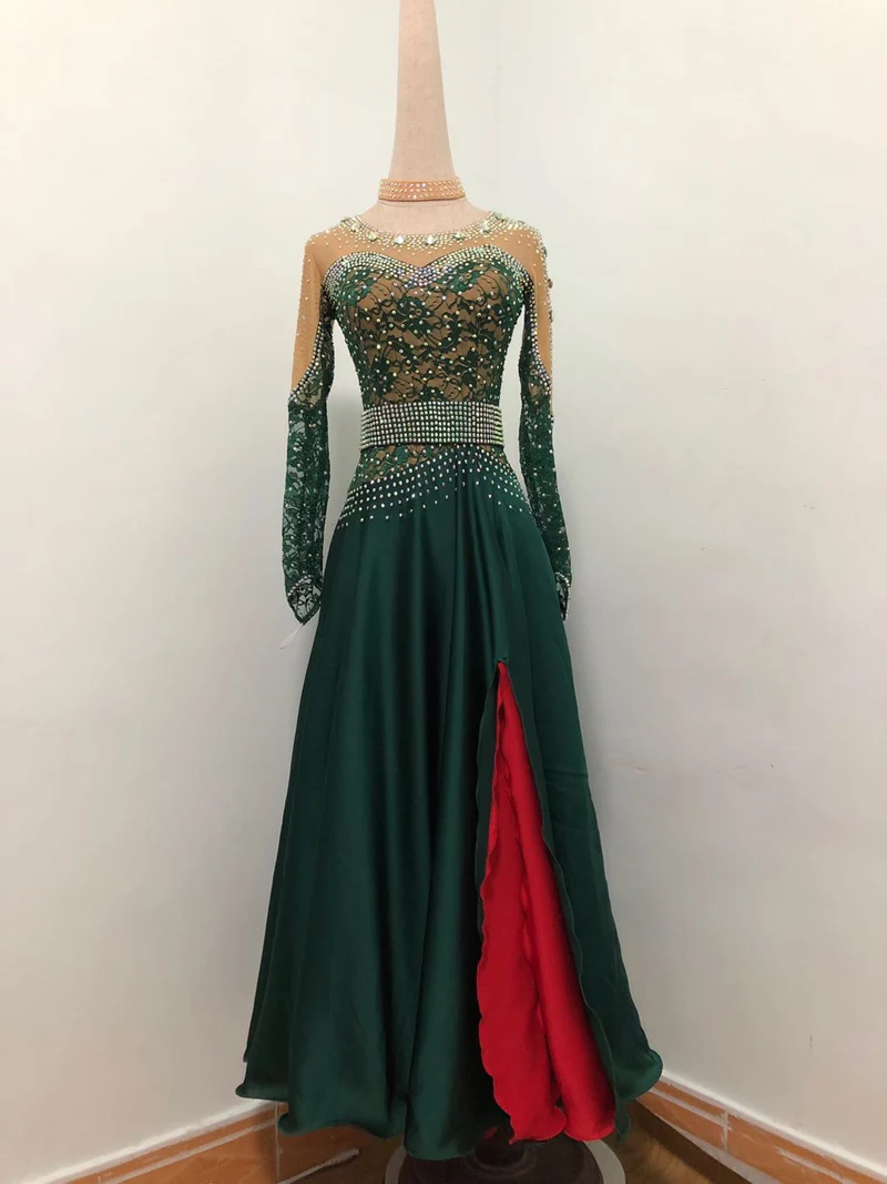 

Adult Ballroom Dance Skirt Elegant Waltz Dancing Dress Women Long Sleeve Sexy Tango Flamenco Ballroom Competition Dance Dresses