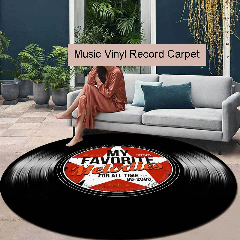 Большой Винтаж круглый ковер Ретро музыка виниловых пластинок коврики с принтом