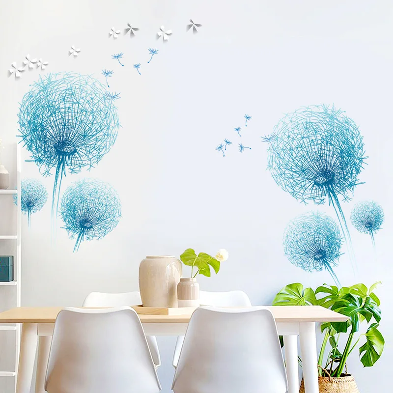 Синие наклейки на стену в виде одуванчика украшение для гостиной спальни