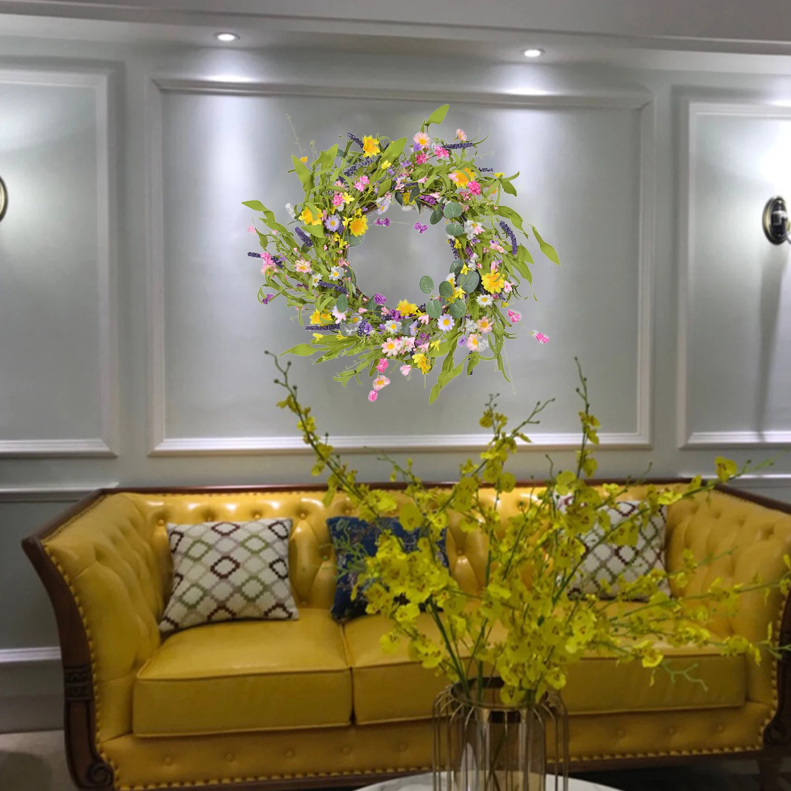 

Artificial Flower Wreath Front Door Floral Garland Bouquet Fake Daisy Flowers For Wedding Spring Summer Party Home Decor