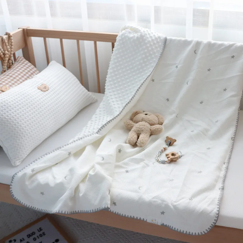 

Вафельное плетеное вышитое детское одеяло, мягкая удобная вафельная текстурированная детская Пеленка, хлопковое Вязаное детское одеяло, новорожденное одеяло