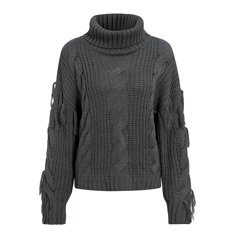 Белый Зимний Свитер с кисточками для женщин 2019 Повседневный свободный Шикарный