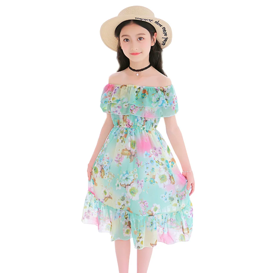 

Dress Girl Floral Pattern Beach Dress For Girl Bohemia Style Children Dress Teenage Costume For Girls 6 8 10 12 14