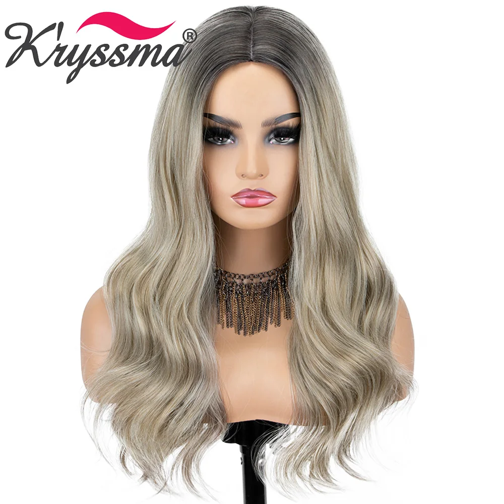 

Kryssma Ombre Blonde Wig Short Bob Wavy Synthetic Wigs For Women Mixed Black Cosplay Wig Women's Wigs Heat Resistant Hair
